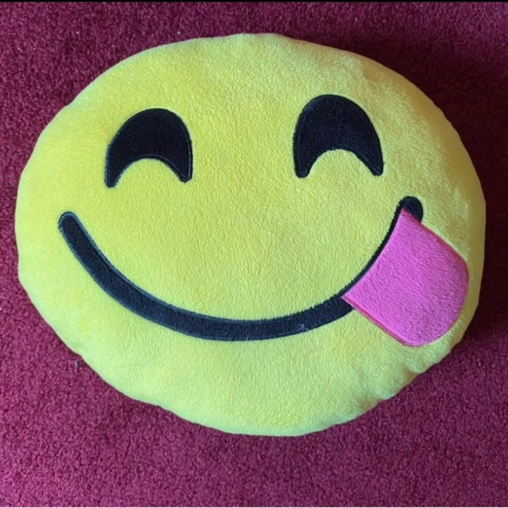 Yellow Emoji Face Plush Pillow with Pink Tongue